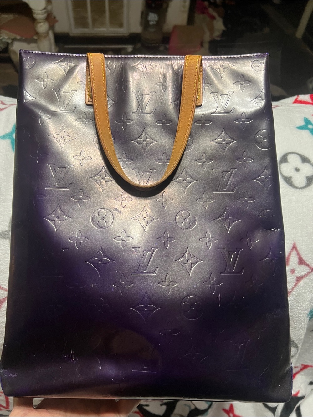 Louis Vuitton Purple Monogram Vernis Tote with Tan Handles - Picture 3 of 10